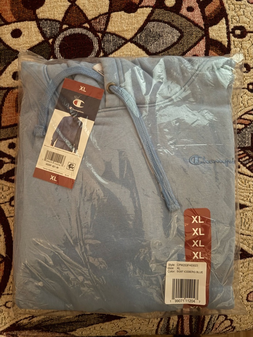 Champion Iceberg Blue Pullover Hoodie with Embroidered Script